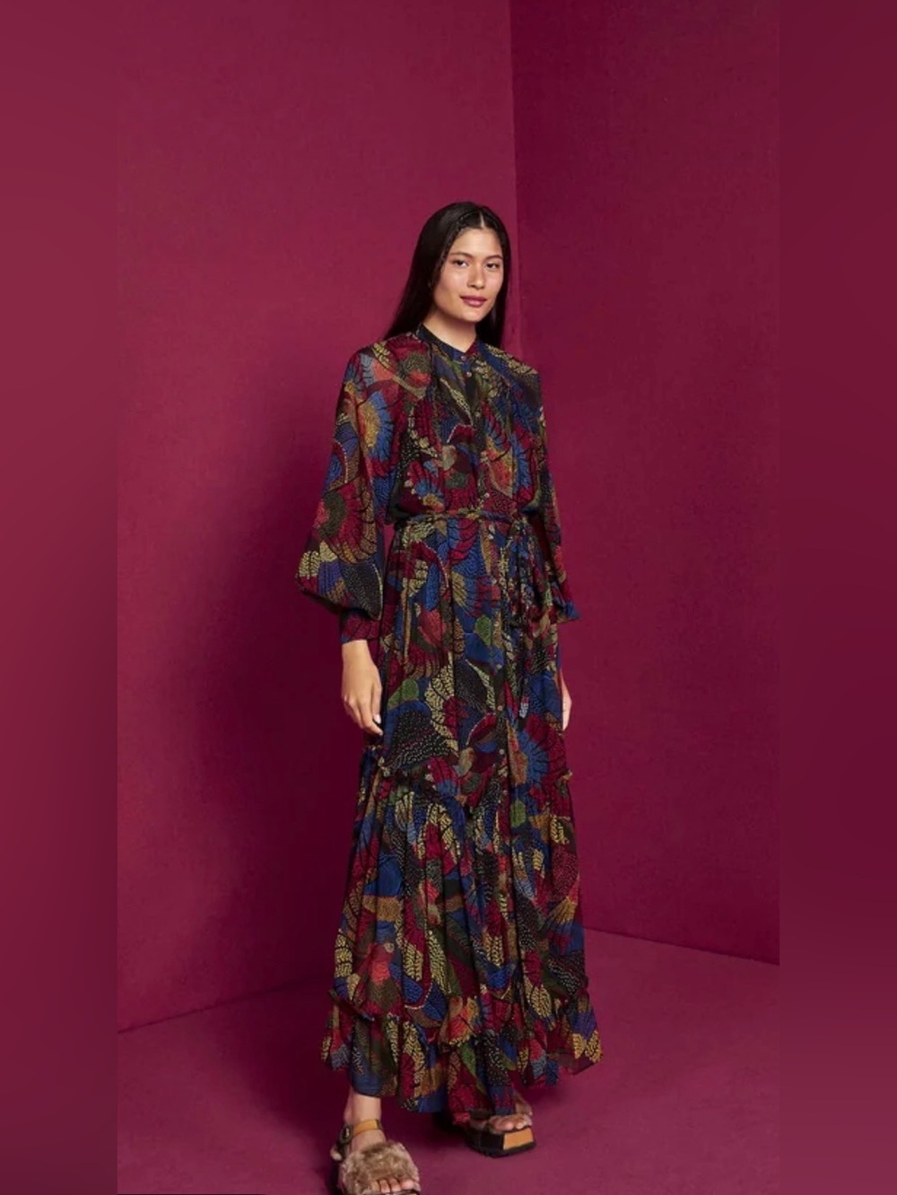 FARM Rio Multicolor Floral Maxi Dress in Red, Blue, Green
